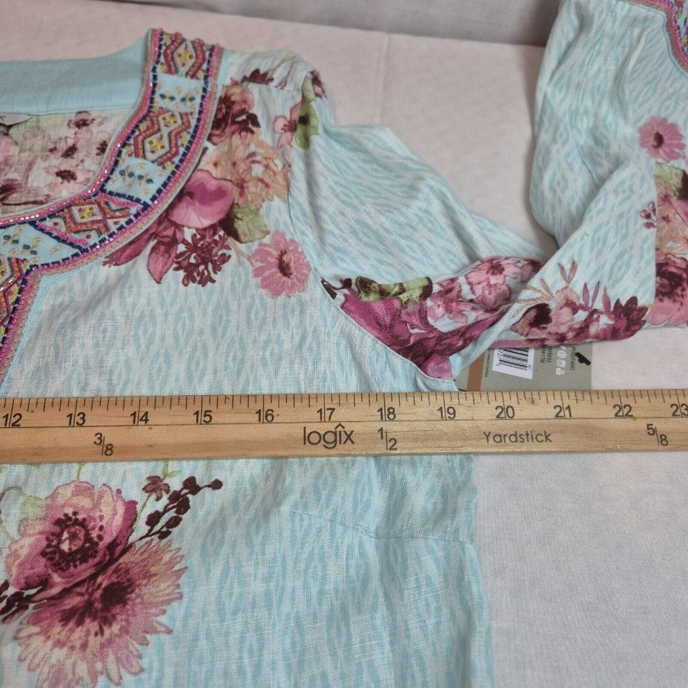 John Mark Women's Size S Floral Print Embroidered and Beaded Tunic Blue Pink 53 - Picture 12 of 14